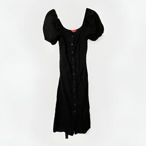 Joe Fresh Dress Womens M Linen Cotton Black Puff Sleeve Button Front Milkmaid
